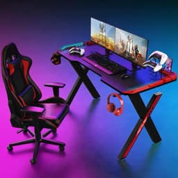 game bureau - 140X60X73cm - Gaming Desk met Led Verlichting - Game Desk- Computer Tafel — thumbnail 1