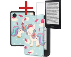 Hoes Geschikt voor Kobo Clara BW - Met Screenprotector - Luxe E-reader Bescherm Case - Hoesje Book Cover - Eenhoorn