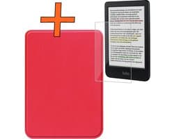 Hoesje Geschikt voor Kobo Clara Colour Hoes Book Case - Hoes Geschikt voor Kobo Clara Colour Hoesje Book Cover Met Screenprotector - Rood