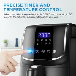 Digitale Airfryer - PFAS vrij - Groot 4 Liter - Heteluchtfriteuse - Zwart - Digital screen - 8 Voorinstellingen - Inclusief in hoogte verstelbaar Grillrack - 1500W - 35-200°C - voor Bakken, braden, grillen, ontdooien, schudalarm — thumbnail 6