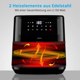 MEDION P10 XL Airfryer (6,8 liter XXL heteluchtfriteuse, 2.150 watt, twee roestvrijstalen verwarmingselementen, schudalarm, 9 automatische programma's, touch bedieningspaneel, LED-display) — thumbnail 13