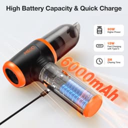 4-in-1 Stofblazer Luchtdruk, Handstofzuiger 3-Gang Air Duster 16000Pa Stofzuiger 2 Uur Snelladen met Mondstukken - Oranje — thumbnail 2
