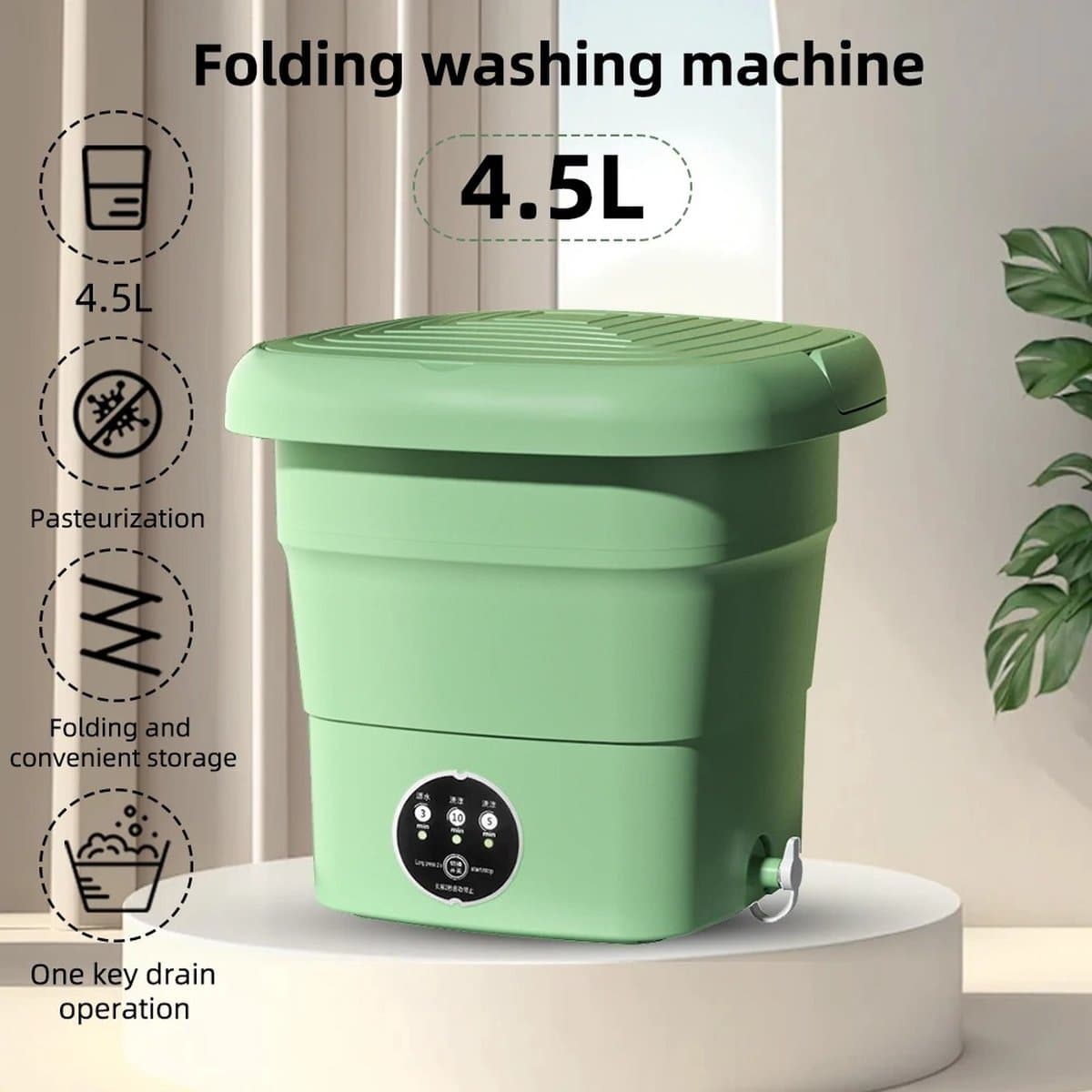 Draagbare Wasmachine - Mini Wasmachine met Centrifuge - Opvouwbare Wasmachine - 4,5 liter - Netstroom - Groen — afbeelding 1