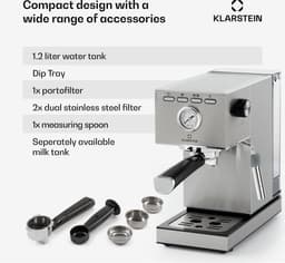 Klarstein Pausa Espressomachine, Pistonmachine met 1350 Watt, Espressomachine 7–9 Bar Druk, Piston Koffiemachine met Waterreservoir: 1,4 Liter RVS, Zilver — thumbnail 4