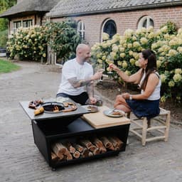RJRoyal Living Plancha grill BBQ Compania grillring met snijplank en hoes en houtopslag vuurschaal rvs buitenkeuken grillring voor buiten — thumbnail 2