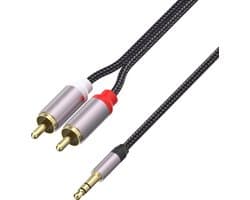 Aux naar Tulp - Subwooferkabel - 3.5 Audio Jack naar RCA Kabel - 1.8 Meter - 3.5mm Male Aux Jack naar 2 RCA Male Audio Kabel - Aux Kabel voor Versterker, Hi-Fi Systeem, Soundbar, Home Theater, TV, Autoradio, Laptop, Mixer, DJ Conroller, Smartphone