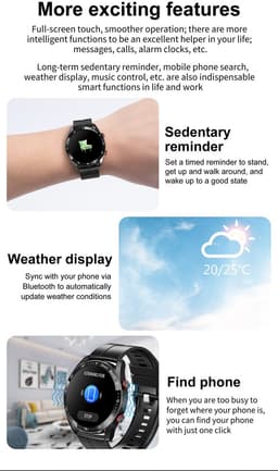 Knobbout Slimme Smartwatch met 1,28 inch Touchscreen- PPG als ECG hartslag- en hartfilamentmeting - ECG + PPG dubbele hartmonitor voor nauwkeurige gezondheidsbewaking - Bluetooth bellen en contacten synchronisatie - zwart staal+siliconen horlogeband — thumbnail 9