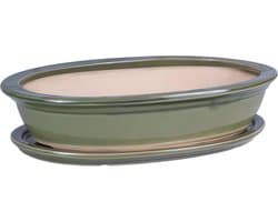 Bonsai bloempot met onderzetter - Ovale keramische bloemenschaal voor mini tuin - 6 maten