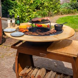 RJRoyal Living Plancha grill BBQ Big Jack 3.0 cortenstaal grillring met houtopslag vuurschaal buitenkeuken grillring met houten snijplank — thumbnail 5