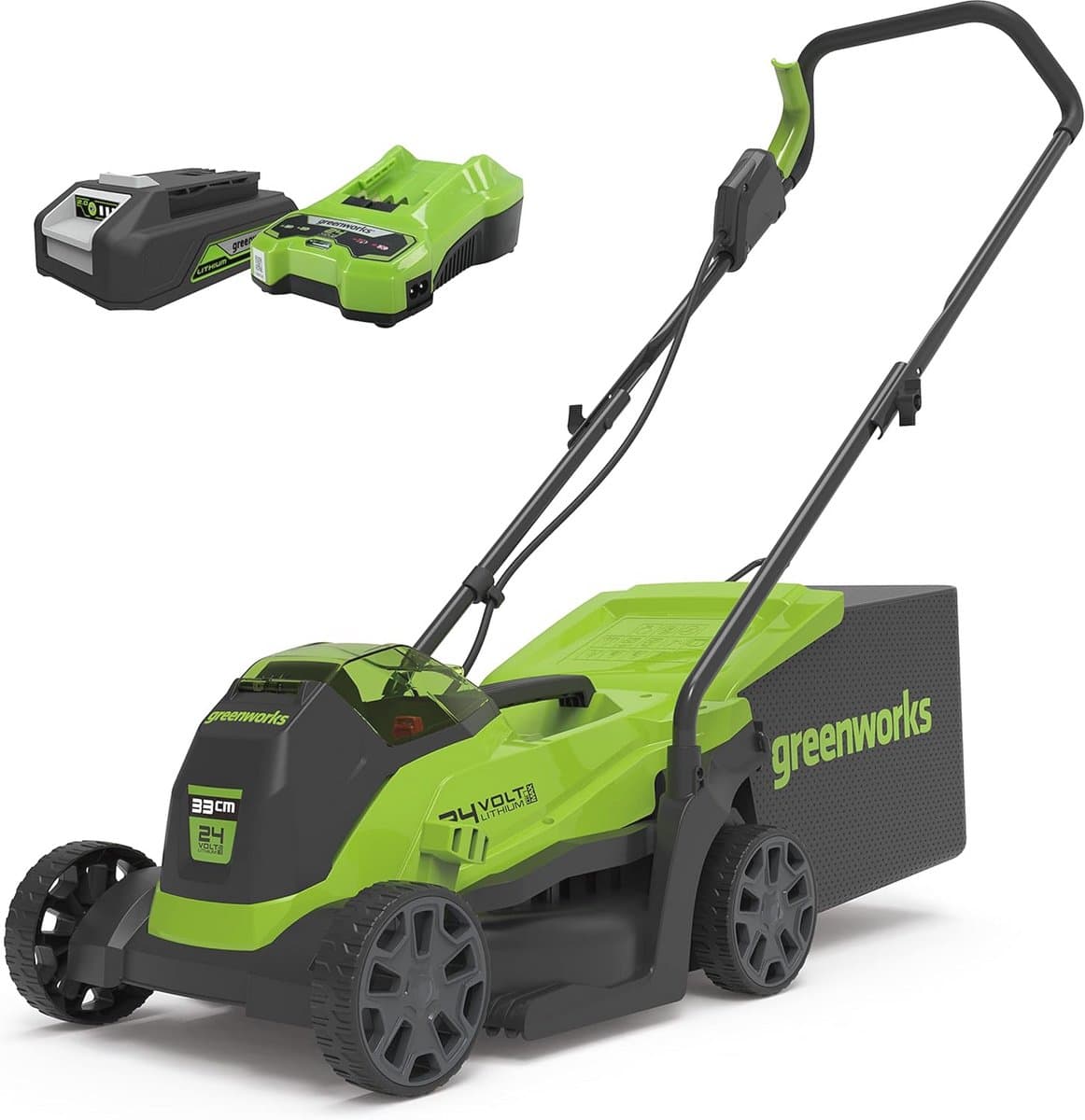 Draadloze Accu Grasmaaier voor Kleine Gazons tot 140 m² | 33 cm Maaibreedte met 30L Zak | 24V Batterij en Oplader — afbeelding 1