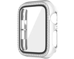 Watch case screenprotector - hoesje - gehard glas - geschikt voor Apple Watch Series 7/8/9 met case size 45 mm - glittersteentjes - transparant