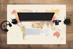 Muismat XXL 120x80 cm - Bureau onderlegger - Bureau mat Wereldkaart - Realistisch - Beige - Bureaumat - Gaming mousepad xl - Bureaulegger groot - Computer deskmat — thumbnail 4