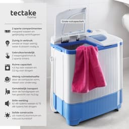 tectake® Mini Wasmachine - Kleine Wasmachine met Dubbele Trommel - Camping Wasmachine - Miniwasmachine met Centrifuge - Was-Droogcombinatie - 4,5kg Wassen, 3,5kg Drogen - Zuinig en Stil - Inclusief Aansluitslang — thumbnail 2