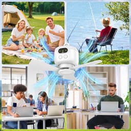 VHV - Plafondventilator met verlichting - 8000 mAh oplaadbaar - LED lamp met afstandsbediening - Stille ventilator met 3 snelheden - Draagbare hanglamp geschikt voor tent, paviljoen, terras en camper - Camping lamp — thumbnail 4