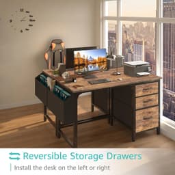 Computerbureau Rustiek Bruin - 120 cm Breed - Metaal En Hout - Voor Gamen En Studeren - Schrijftafel — thumbnail 4