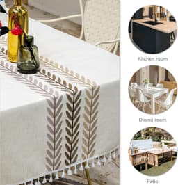 Pahajim Katoenen tafelkleed, rechthoekig, wasbaar, kreukvrij, kwastjes, tafelkleed, rechthoekig, voor keuken, eetkamer, buiten, tafelblad voor in de tuin, beige, 140 x 275 cm — thumbnail 2