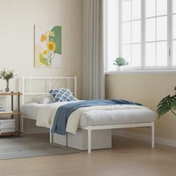 Bedframe met hoofdeinde, metaal, wit, 80 x 200 cm, bedframe voor woonkamer, hotel, slaapkamer — thumbnail 1