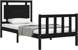 Bedframe 2FT6 Small Single Familiekbed, massief houten bed met hoofdeinde, zwart — thumbnail 5