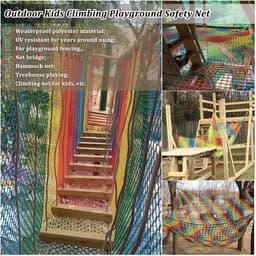Klimmen Cargo Net Dubbellaags Knooploos Veiligheidsnet Voor Speeltuinen Zware Valbescherming Voor Boomhut, Klimrek, Kinderschommel Hangmat(Size:3 * 3m(10 * 10ft),Color:multicolor) — thumbnail 2