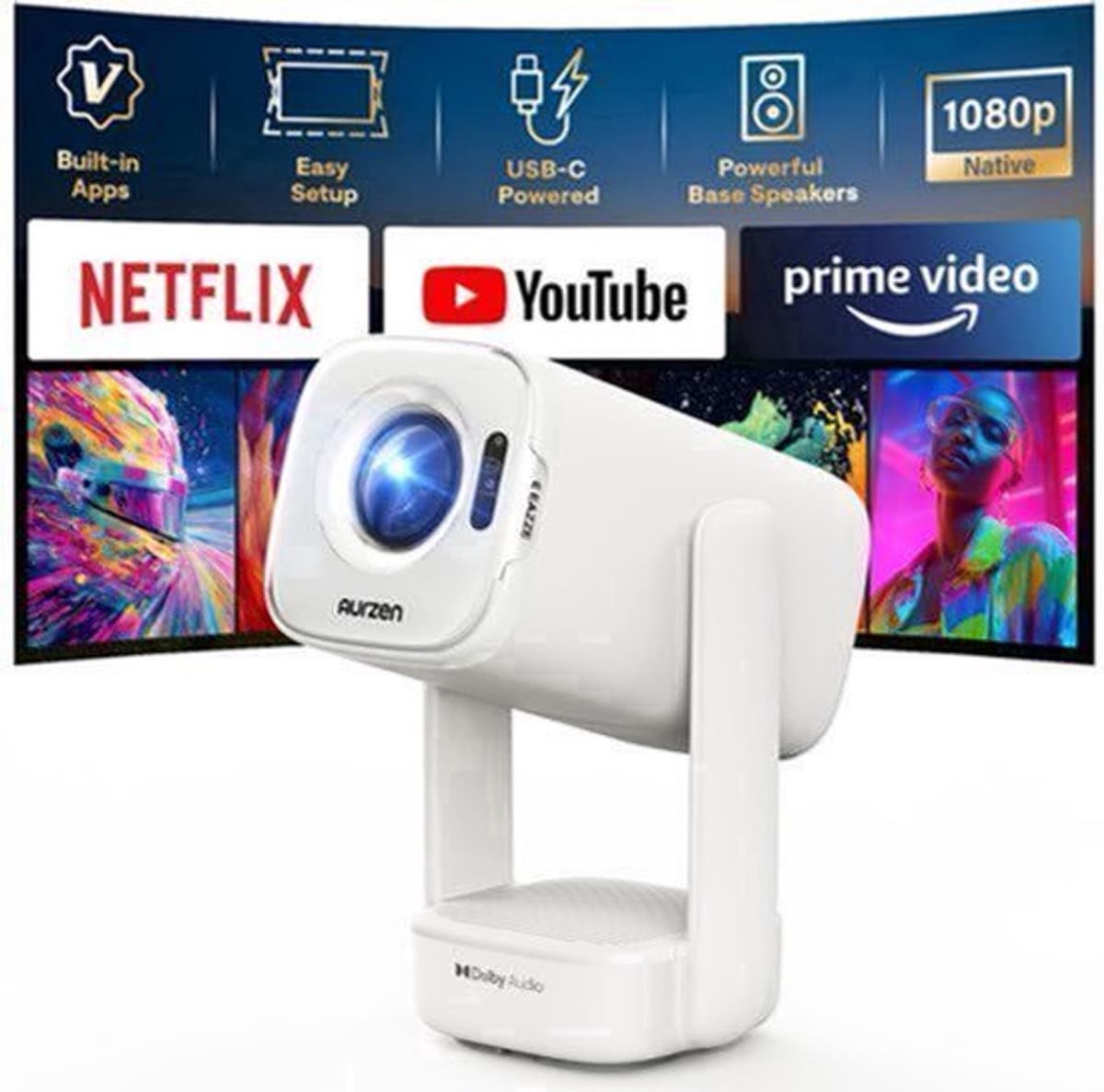 Draagbare Beamer Enige Uitvoering - 1080P Native Resolutie - LCD Scherm - Wit - Voor Thuisbioscoop En Gaming — afbeelding 1