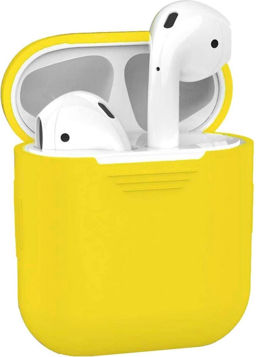 Hoesje - Geschikt voor Apple Airpods 2 - Siliconen Hoes met Clip - Silicone Case Cover - Geel — afbeelding 1
