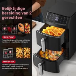 Double Stack Air Fryer, 11 l, verticale friteuse zonder olie met 2 laden, 2500 W, 40-220 °C, 6 kookfuncties en 8 vooraf geconfigureerde programma's voor snel en gezond koken, compact design — thumbnail 3
