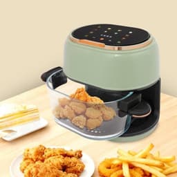 Heteluchtfriteuse met glazen mand - Airfryer met touchscreen - Koken met zicht op eten - Zichtbare kookmand - 4 Liter - Groen Zwart — thumbnail 2