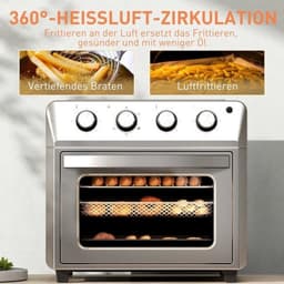 Mini-heteluchtoven - 24L inhoud en 1600W vermogen - RVS, zilver — thumbnail 2