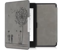 kwmobile e-reader hoesje geschikt voor Amazon Kindle Paperwhite (10. Gen - 2018) hoes - Ereader flip case met standaard - Kunstleren e reader cover - Paardenbloemen Liefde design in grijs