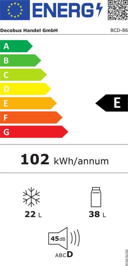 Cool en vriezercombinatie, 86,8 cm hoog, 45,5 cm breed, dubbele deur, met een totaal van 60 liter, 22 liter vriezervolume, 38 liter koelvolume. 102 kWh/jaar, LED -licht. Premium zwart [energieklasse e] — thumbnail 2