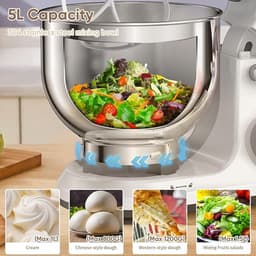 Traumheim® XS-001 5L Standmixer, 1200W keukenmachine, OLED digitaal display, elektrische keukenmachines met 3 accessoires en kom, blender (wit) — thumbnail 3