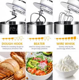 Traumheim® XS-002 6L 3-in-1 multifunctionele standaardmixer, 1500W keukenmachine, 6+P snelheid, knedenmachine met 3 accessoires en kom (wit) — thumbnail 4