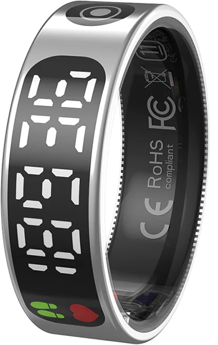 WizBay Premium Select® Smart Ring LED Dark Grey Zilver - Maat 8 - Hartslag Slaap Zuurstof - Gesture - Multi Sport Modi — afbeelding 1