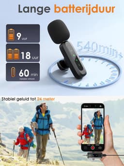 Vesfy Draadloze Lavalier Microfoon Set - 2 Stuks - Geschikt voor iPhone, Android en Camera - Plug & Play - 20 Meter Bereik — thumbnail 4