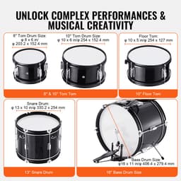 Kinderdrumset, 5-delig, 16-Inch Beginnersdrumstel met Verstelbare Kruk, Bastoms, Snare, Vloertrommel, Cimbalen, Hihatpedaal en Twee Paar Drumstokken — thumbnail 3