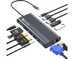 Siltcon® 13 in 1 USB C Hub - Docking Station Laptop - Docking Station USB C - USB C Dock - DUAL HDMI 4K - 100W Snelladen - RJ45 Gigabit - 1x VGA - Spacegrey - Premium Model