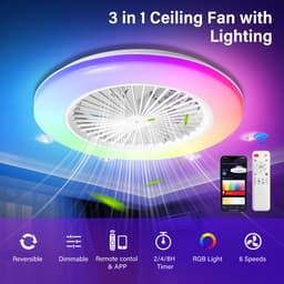 RGB Plafondventilator met lamp Ventilator met LED verlichting Ventilatoren Met afstandsbediening Zomer- en winterstand - Wit — thumbnail 2