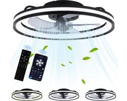 Plafondventilator met lamp 48cm Ventilator met LED verlichting Ventilatoren Met afstandsbediening Zomer- en winterstand - Zwart — afbeelding 1