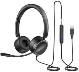 USB Headset - Noise Cancelling Koptelefoon - In-Line Bediening - Voor Thuis & Kantoor - Compatibel met PC & Laptop - Gebruikers - Zwart - Universeel - 1 stuk — thumbnail 1