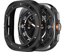 Bandz hard case hoesje met bezel - geschikt voor Samsung Galaxy Watch Ultra / Ultra 2025 - beschermhoes met wijzerplaat - Stevig plastic materiaal (zwart/wit)