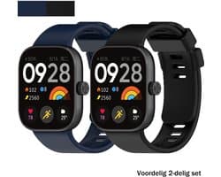 Stravo 2-Pack Smartwatch bandjes – Comfortabele Siliconen bandje met Druksluiting – Geschikt voor Redmi Watch 4 / 5 / 6, Xiaomi Smart band 8 Pro (Xiaomi Mi band 8 Pro) / Xiaomi Smart band 9 Pro (Xiaomi Mi band 9 Pro) – Zwart + Donkerblauw
