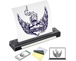 Professionele Tattoo Printer - Thermische Printer - Tattoo Stencil Printer - Stencil Papier Tattoo – te Verbinden met USB of Bluetooth – Met 15 Transfer Papier - Bespaar Tijd – Sterke Prestaties - Zwart