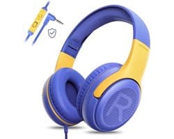 StayPowered Kinderheadset - Veilige, Comfortabele en Duurzame Hoofdtelefoon met Volumebegrenzing! - Compact Design - Hoogwaardige Geluid - HD Microfoon - Ingebouwde Volumebegrenzer - Opvouwbaar - Paars/Geel - Levering Sneller dan Aangegeven!