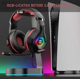 StayPowered Gaming Headset - Ultiem Surround Sound - Noise Cancelling Microfoon - Comfortabel en Duurzaam - Multiplatform Compatibel - RGB LED Verlichting - Stevige Gevlochten Kabel - Zwart/Rood - Levering Sneller dan Aangegeven! — thumbnail 3