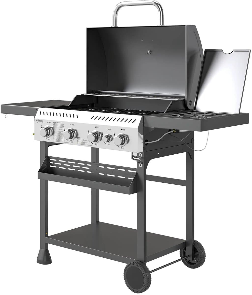 Gasbarbecue - Gasbarbecue en grill - 5 Branders - Met slang en thermometer - Zwart — afbeelding 1