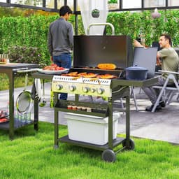 Gasbarbecue - Gasbarbecue en grill - 5 Branders - Met slang en thermometer - Zwart — thumbnail 2