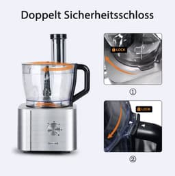 J&R Keukenmachine - Alles in 1 Keukenmachine - Multifunctionele Keukenmachine - Vleesmolen - Garde - Kneder - Shredder - Sinaasappelpers - Hakselaar - Blender - 1100W - Zilver — thumbnail 3