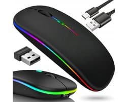 Slanke draadloze Gaming Muis voor pc's en laptops – Game Muis - Oplaadbare 2,4 GHz Bluetooth Optische Muis – Draadloos - Zwart