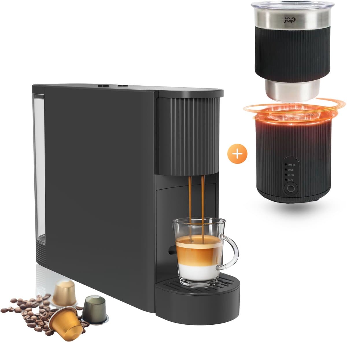 JAP Appliances Capsura + Milky Whirl - Koffiecupmachine met melkopschuimer (Bundel) — afbeelding 1