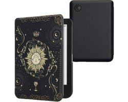 kwmobile e-reader hoesje geschikt voor Kobo Clara BW / Colour hoes - E reader flip case met magnetische sluiting - Ereader cover - Tarotkaart design in donkerblauw / geel / zwart